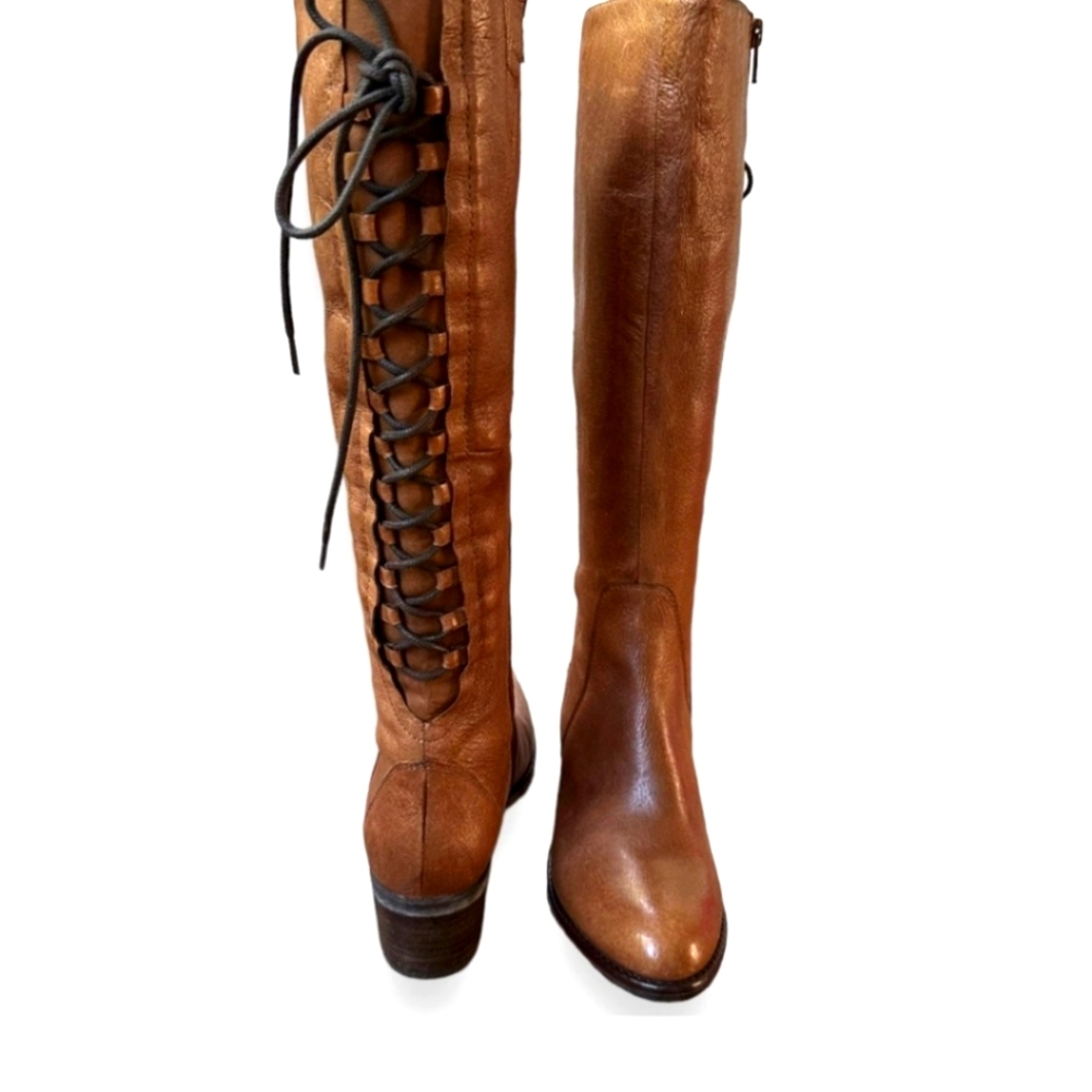 Steve Madden Laceup Cognac Leather Western Riding Boots | Size 7.5